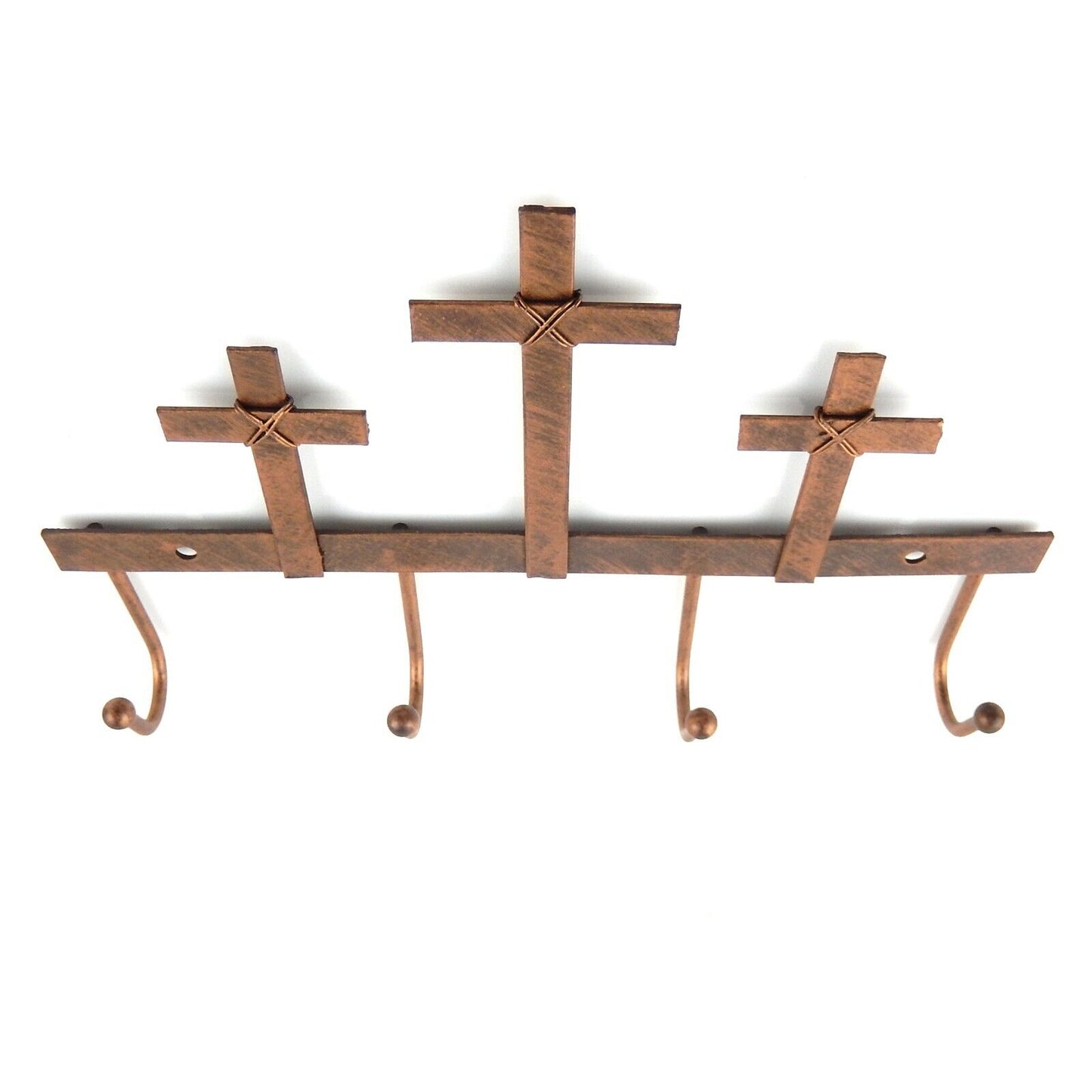 Three Crosses Key Rack Wall Hook Hanger With Four Hooks Tin Metal Copper Finish