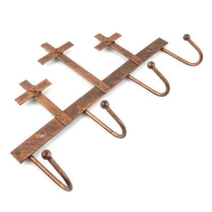 Three Crosses Key Rack Wall Hook Hanger With Four Hooks Tin Metal Copper Finish