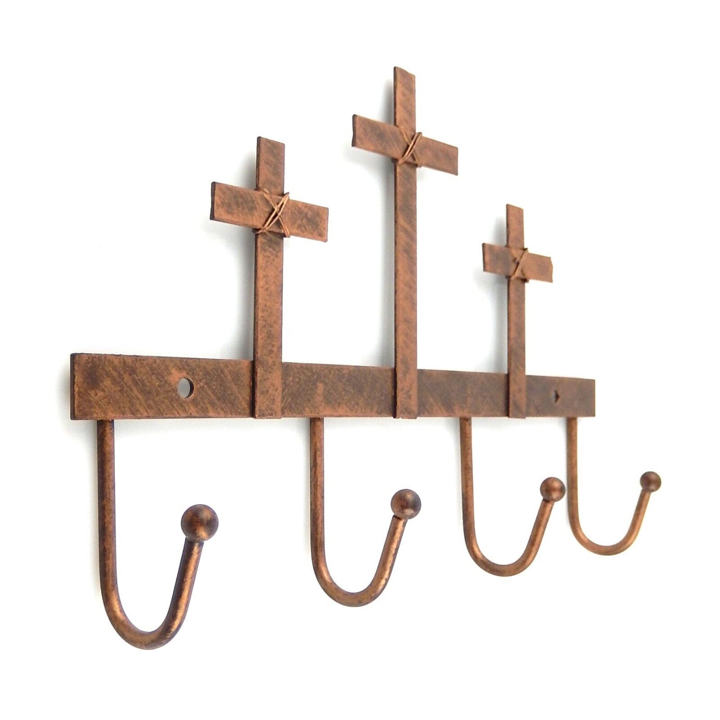 Three Crosses Key Rack Wall Hook Hanger With Four Hooks Tin Metal Copper Finish