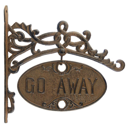 Large Welcome Go Away Metal Sign Cast Iron Antique Style Vines Heavy Duty 11.5"