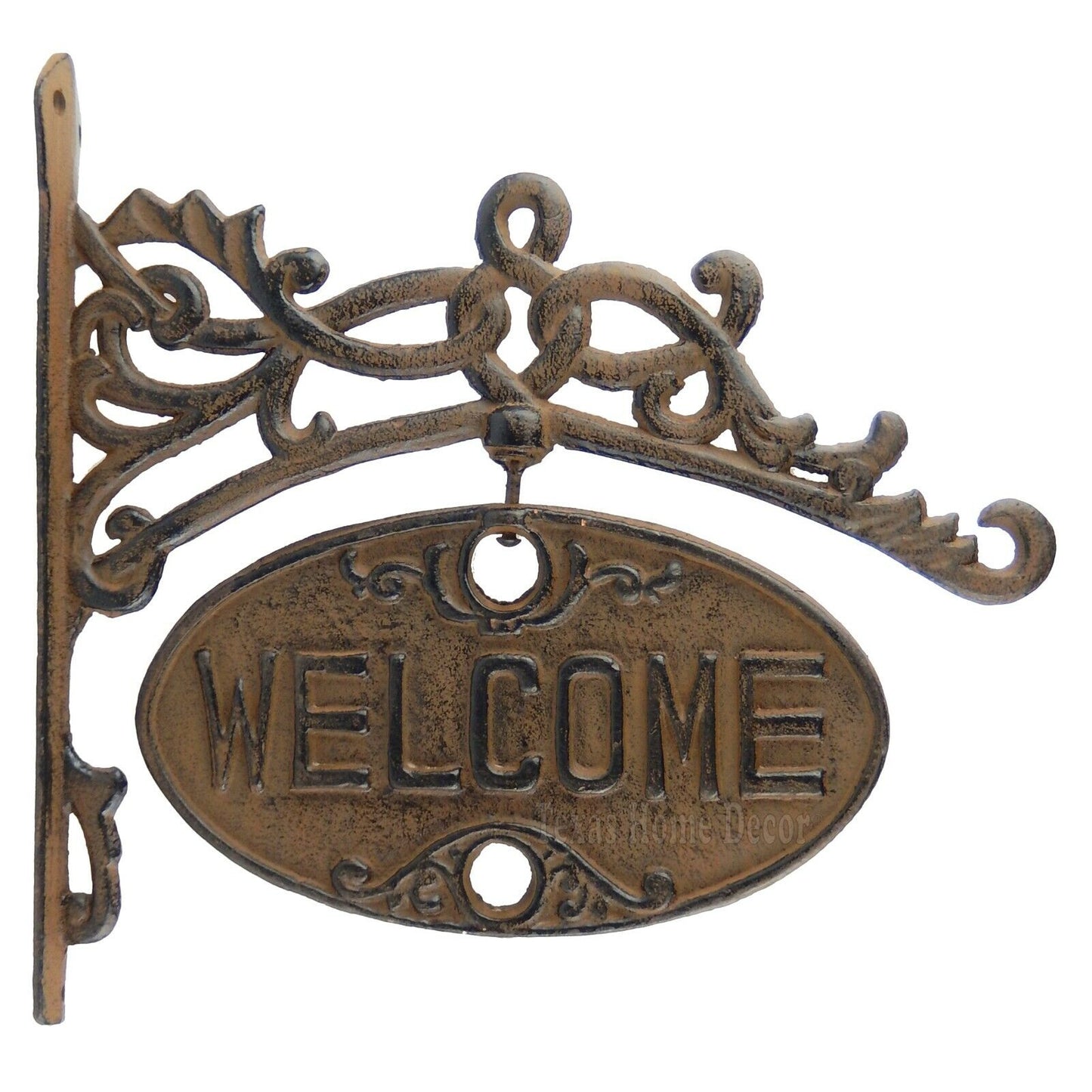 Large Welcome Go Away Metal Sign Cast Iron Antique Style Vines Heavy Duty 11.5"