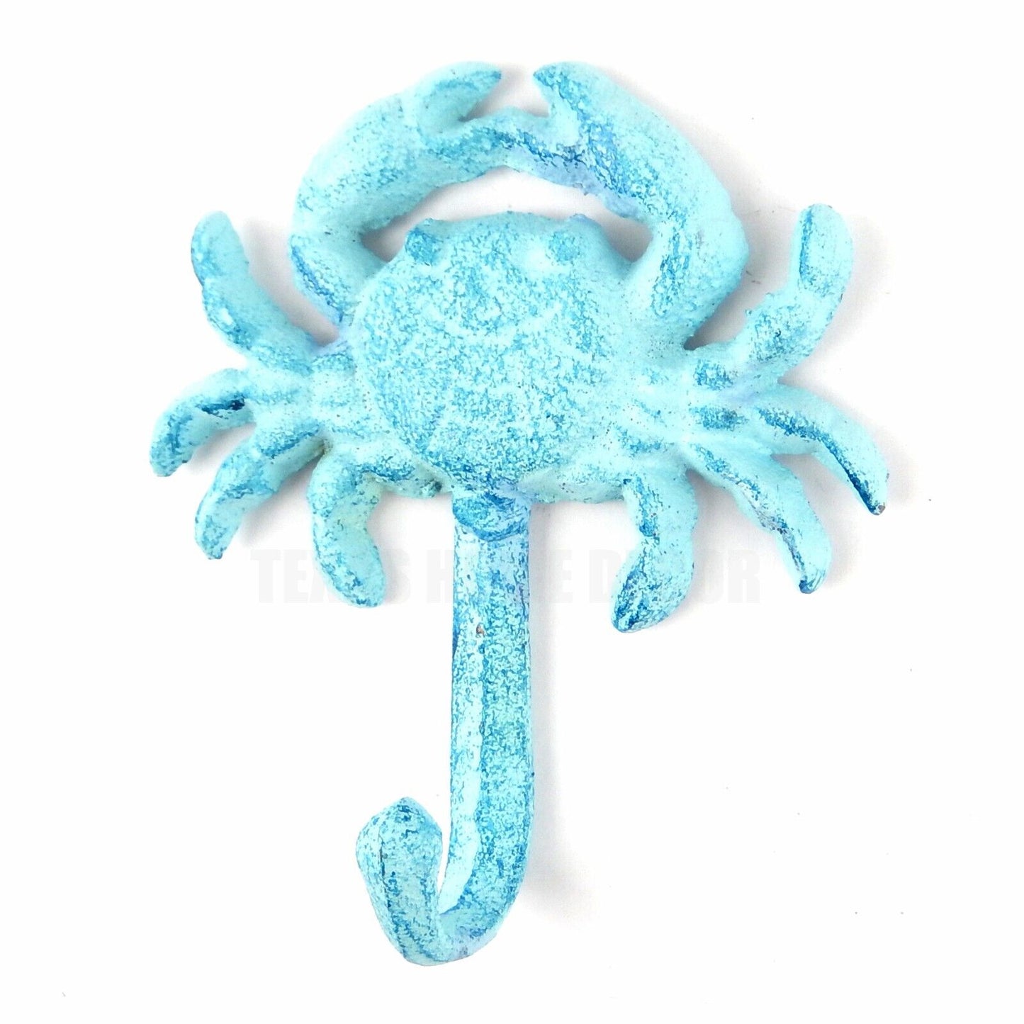 Blue Crab Wall Hook Cast Iron Key Towel Coat Hanger Nautical Beach House Decor