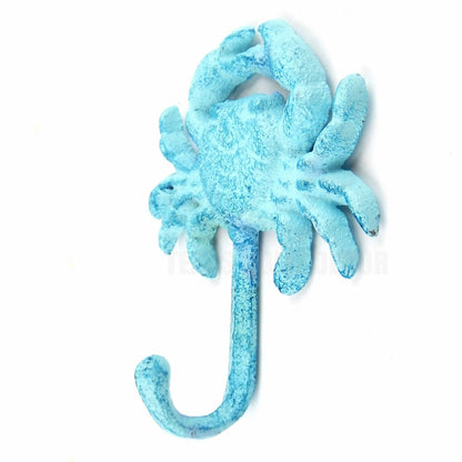 Blue Crab Wall Hook Cast Iron Key Towel Coat Hanger Nautical Beach House Decor