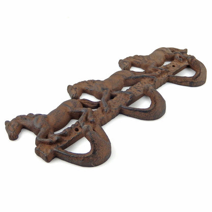 Running Horses Wall Hook Coat Rack Key Towel Leash Rustic Cast Iron Western