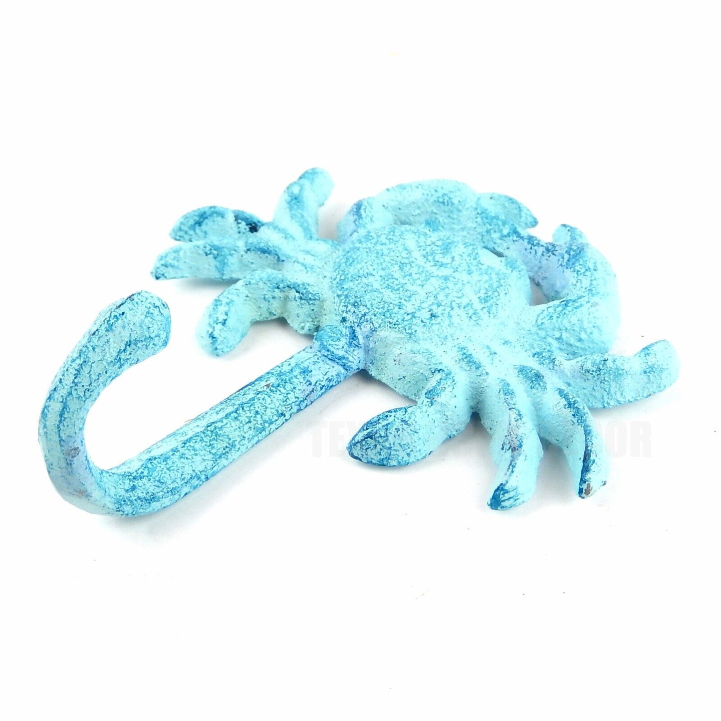 Blue Crab Wall Hook Cast Iron Key Towel Coat Hanger Nautical Beach House Decor