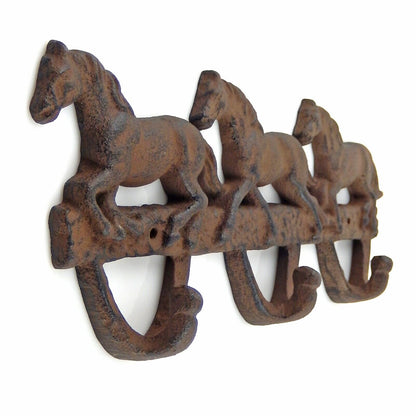 Running Horses Wall Hook Coat Rack Key Towel Leash Rustic Cast Iron Western