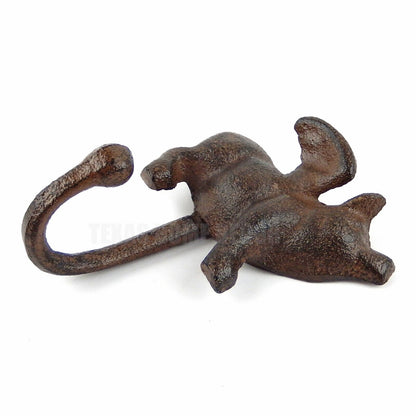 Flying Pig With Wings Wall Hook Cast Iron Key Towel Coat Hanger Rustic Brown (R)