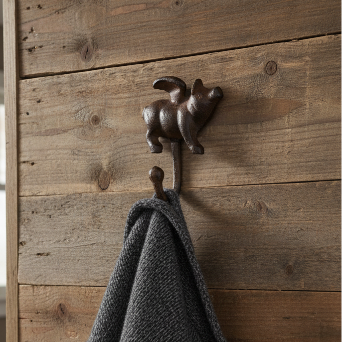 Flying Pig With Wings Wall Hook Cast Iron Key Towel Coat Hanger Rustic Brown (R)