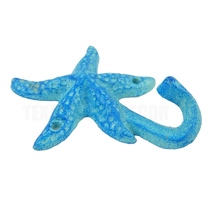 Cast Iron Starfish Bathroom Door Towel Hook Nautical Key Towel Coat Hanger Blue