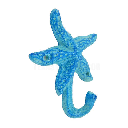 Cast Iron Starfish Bathroom Door Towel Hook Nautical Key Towel Coat Hanger Blue