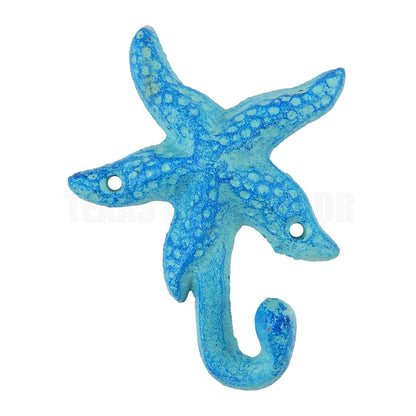 Cast Iron Starfish Bathroom Door Towel Hook Nautical Key Towel Coat Hanger Blue