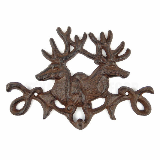 Cast Iron Deer Antler Wall Hook Key Holder Hanger Cabin Lodge Decor Rustic Brown