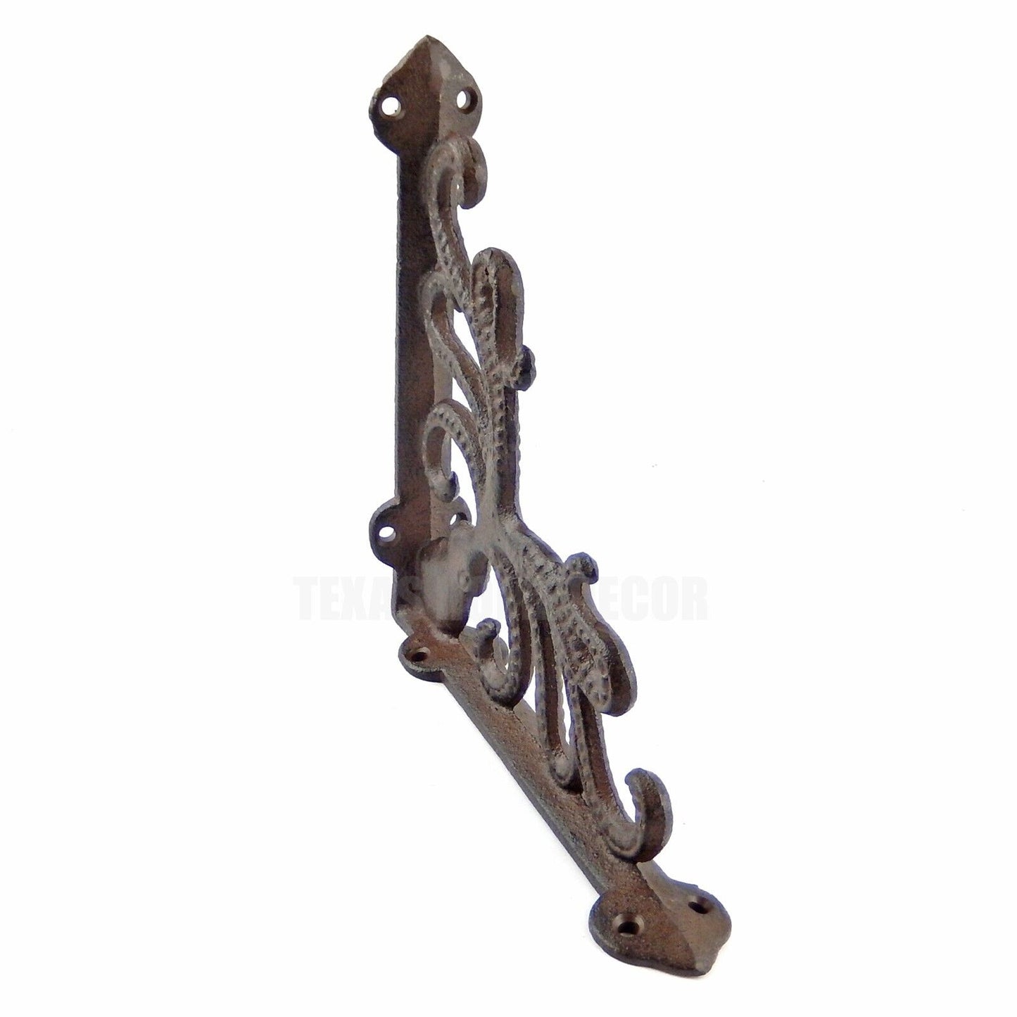 2 Octopus Cast Iron Shelf Brackets Nautical Beach House Braces Rustic Brown