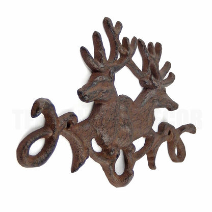 Cast Iron Deer Antler Wall Hook Key Holder Hanger Cabin Lodge Decor Rustic Brown