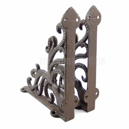 2 Octopus Cast Iron Shelf Brackets Nautical Beach House Braces Rustic Brown