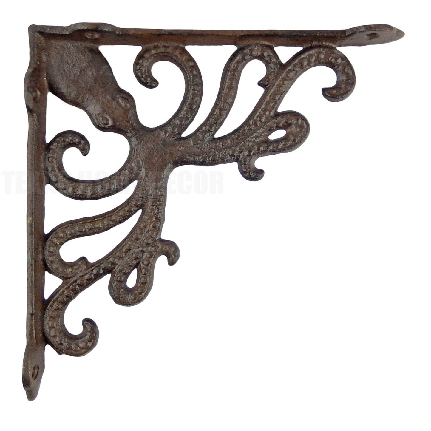 2 Octopus Cast Iron Shelf Brackets Nautical Beach House Braces Rustic Brown