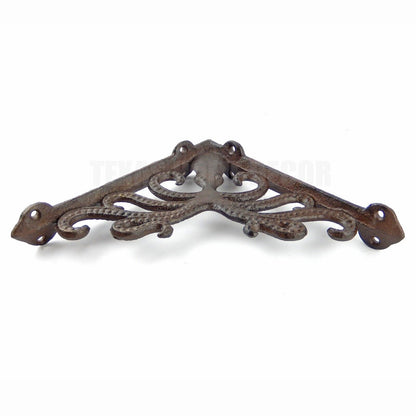 2 Octopus Cast Iron Shelf Brackets Nautical Beach House Braces Rustic Brown