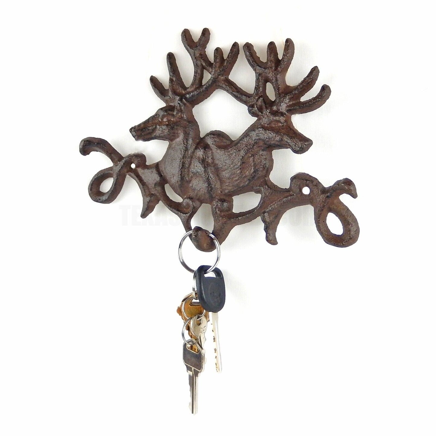 Cast Iron Deer Antler Wall Hook Key Holder Hanger Cabin Lodge Decor Rustic Brown