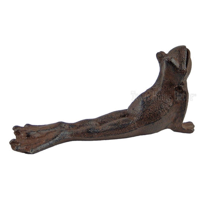 Frog Doorstop Wedge Cast Iron Yoga Pose Garden Pond Figurine Antique Style Brown