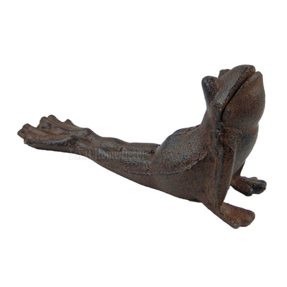 Frog Doorstop Wedge Cast Iron Yoga Pose Garden Pond Figurine Antique Style Brown