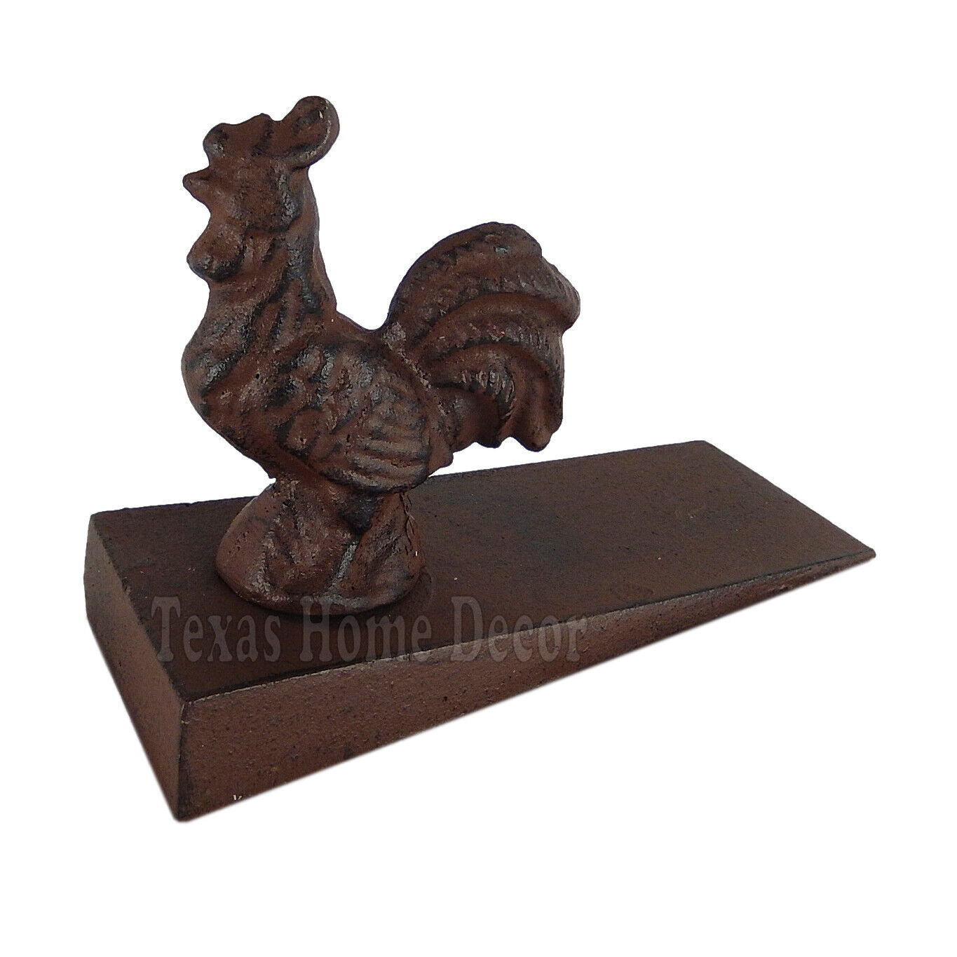 Rooster Wedge Doorstop Cast Iron Angled Metal Base Antiqued Rustic Brown Finish