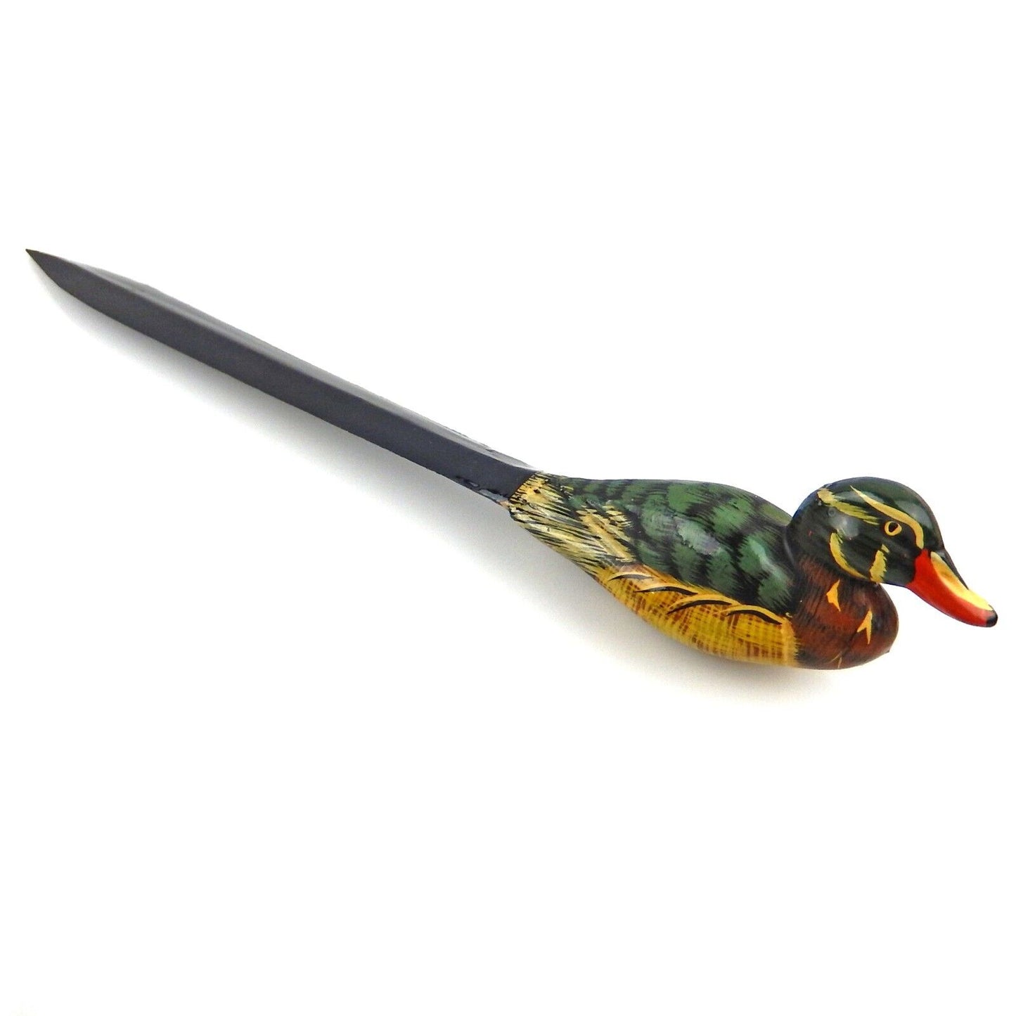 Vintage Inspired Plastic Duck Letter Opener Hand Painted Details 8 1/4 in Long