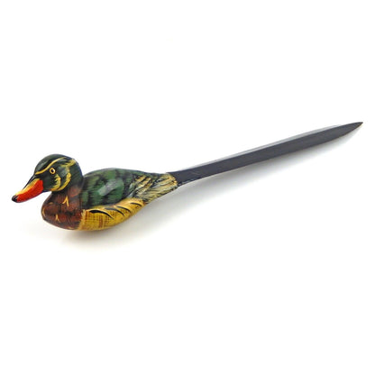 Vintage Inspired Plastic Duck Letter Opener Hand Painted Details 8 1/4 in Long