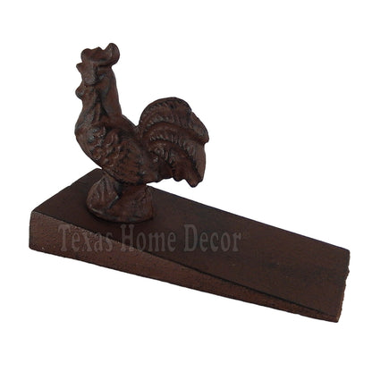 Rooster Wedge Doorstop Cast Iron Angled Metal Base Antiqued Rustic Brown Finish