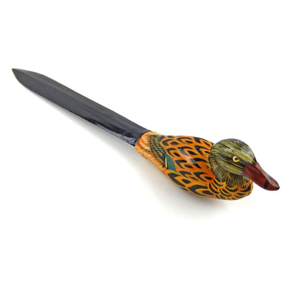 Vintage Style Office Duck Letter Opener Hand Painted Plastic 8 1/4 in Long