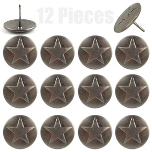12 Round Star Leather Tacks Upholstery Framing Nails Antique Silver 1 1/8" Head