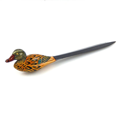 Vintage Style Office Duck Letter Opener Hand Painted Plastic 8 1/4 in Long