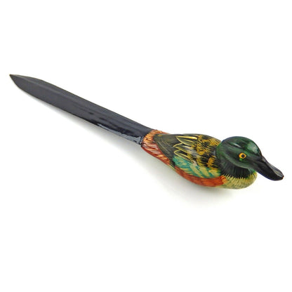 Vintage Style Plastic Duck Letter Opener Hand Painted Details 8 1/4 in Long