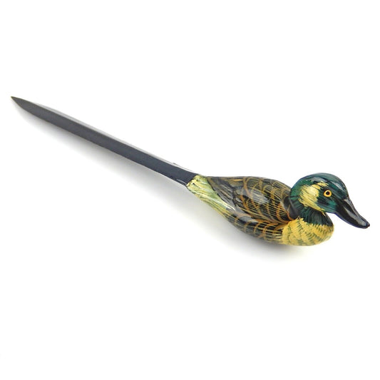 Plastic Duck Letter Opener Vintage Inspired Hand Painted Details 8 1/4 in Long