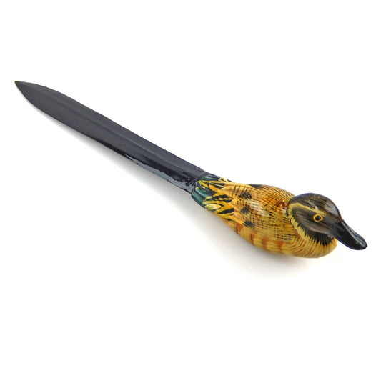 Vintage Style Duck Letter Opener Plastic Hand Painted Details 8 1/4 in Long