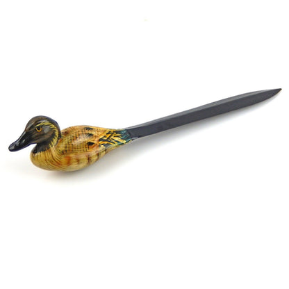 Vintage Style Duck Letter Opener Plastic Hand Painted Details 8 1/4 in Long