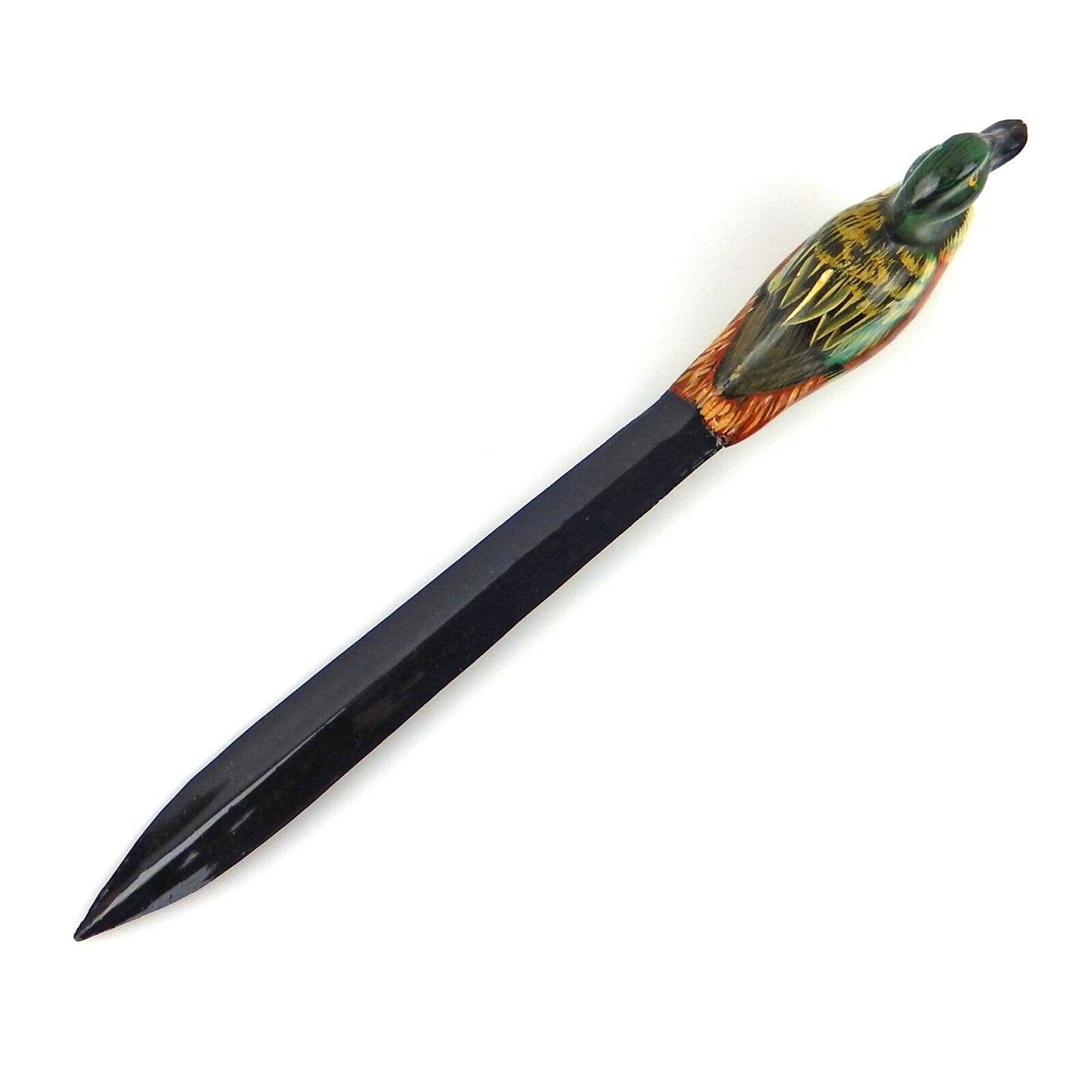 Vintage Style Plastic Duck Letter Opener Hand Painted Details 8 1/4 in Long