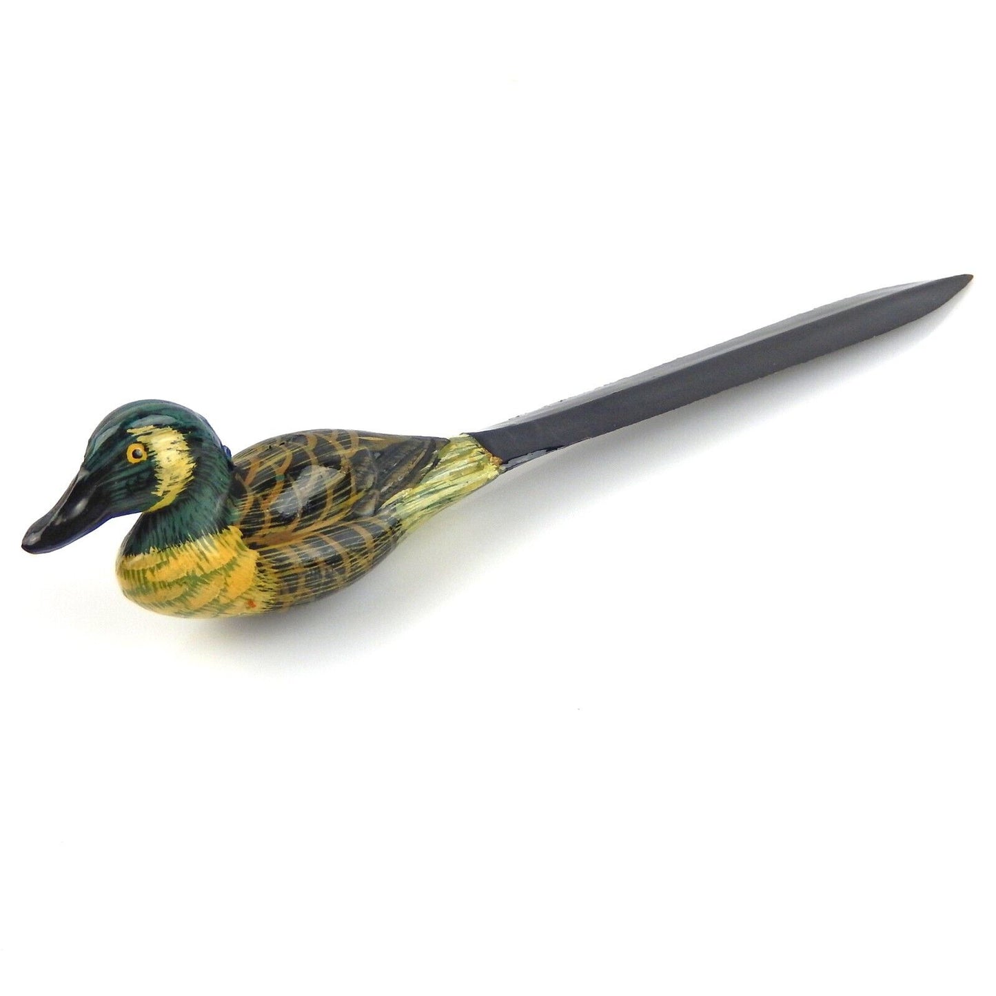 Plastic Duck Letter Opener Vintage Inspired Hand Painted Details 8 1/4 in Long