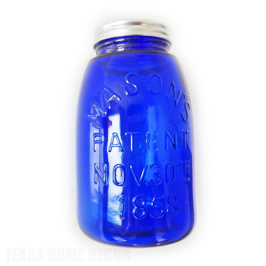 Blue Depression Style Glass Mason Jar Vintage Style Kitchen Canister 5.5" Tall