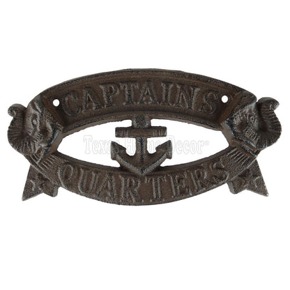 Captains Quarters Wall Plaque Sign Cast Iron Antique Style Anchor Nautical Decor