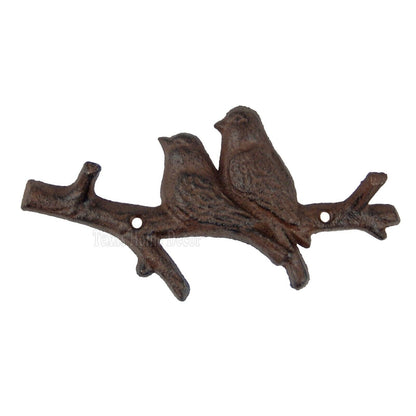 Love Birds On Tree Branch Wall Hook Key Rack Coat Hanger Cast Iron Rustic Style