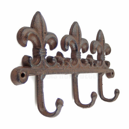 Fleur De Lis Triple Wall Hook Cast Iron Key Coat Towel Hanger Victorian Style