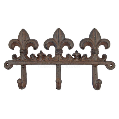 Fleur De Lis Triple Wall Hook Cast Iron Key Coat Towel Hanger Victorian Style