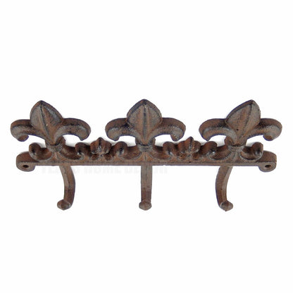 Fleur De Lis Triple Wall Hook Cast Iron Key Coat Towel Hanger Victorian Style