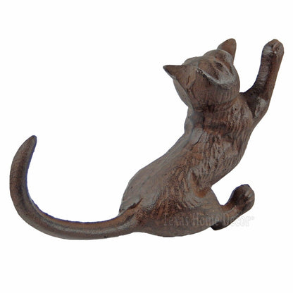 Playful Cat Figurine Statue Cast Iron Heavy Duty Rustic Antique Style Bookend