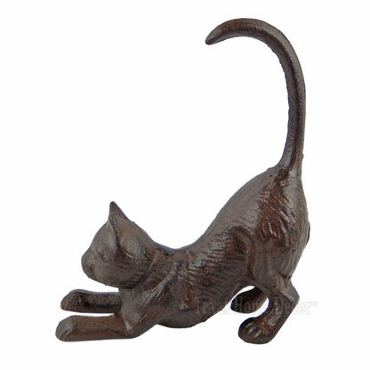 Playful Cat Figurine Statue Cast Iron Heavy Duty Rustic Antique Style Bookend