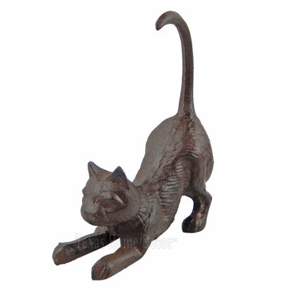 Playful Cat Figurine Statue Cast Iron Heavy Duty Rustic Antique Style Bookend
