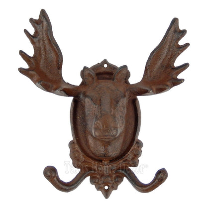 Large Moose Antler Double Coat Wall Hook Hanger Rustic Cast Iron Heavy Duty