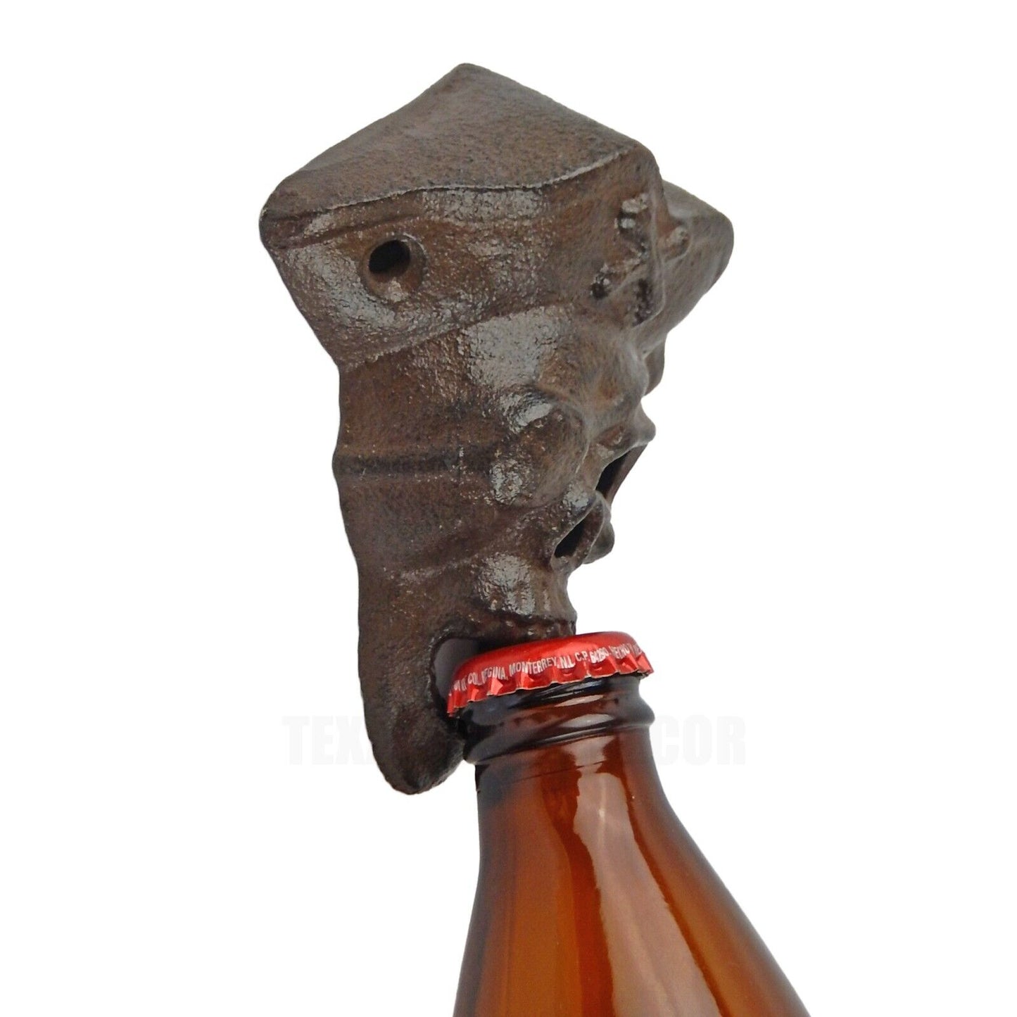 Pirate Skull Beer Bottle Opener Wall Mounted Rustic Brown Cast Iron Nautical Bar