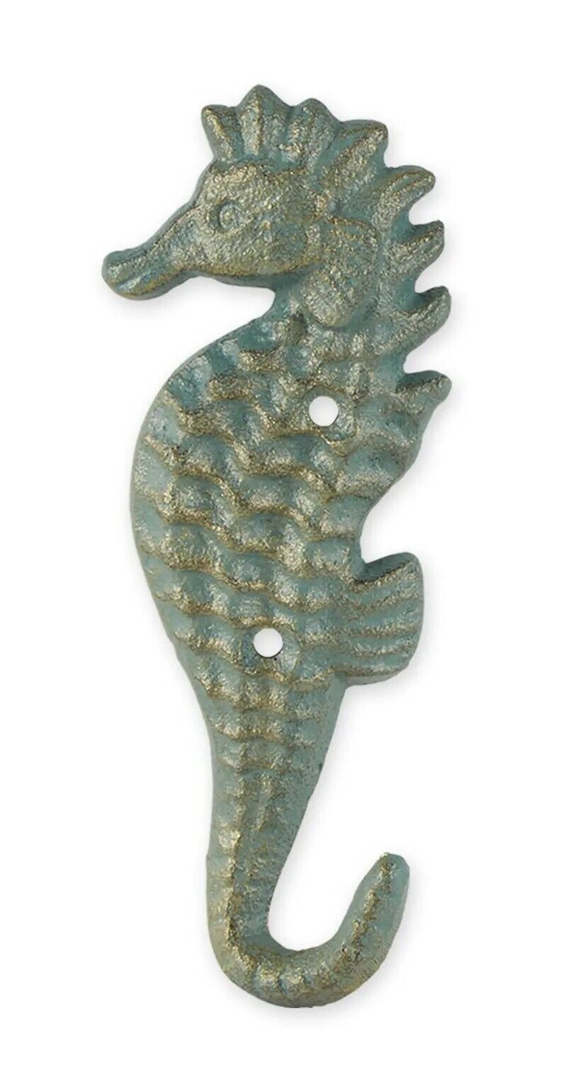 Seahorse Wall Hook Cast Iron Coat Towel Key Hanger Antique Bronze Green 6.5"