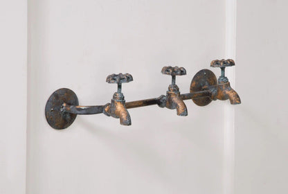 3 Knobs Water Spigot Wall Hook Iron Coat Rack Towel Hanger Vintage Copper Look